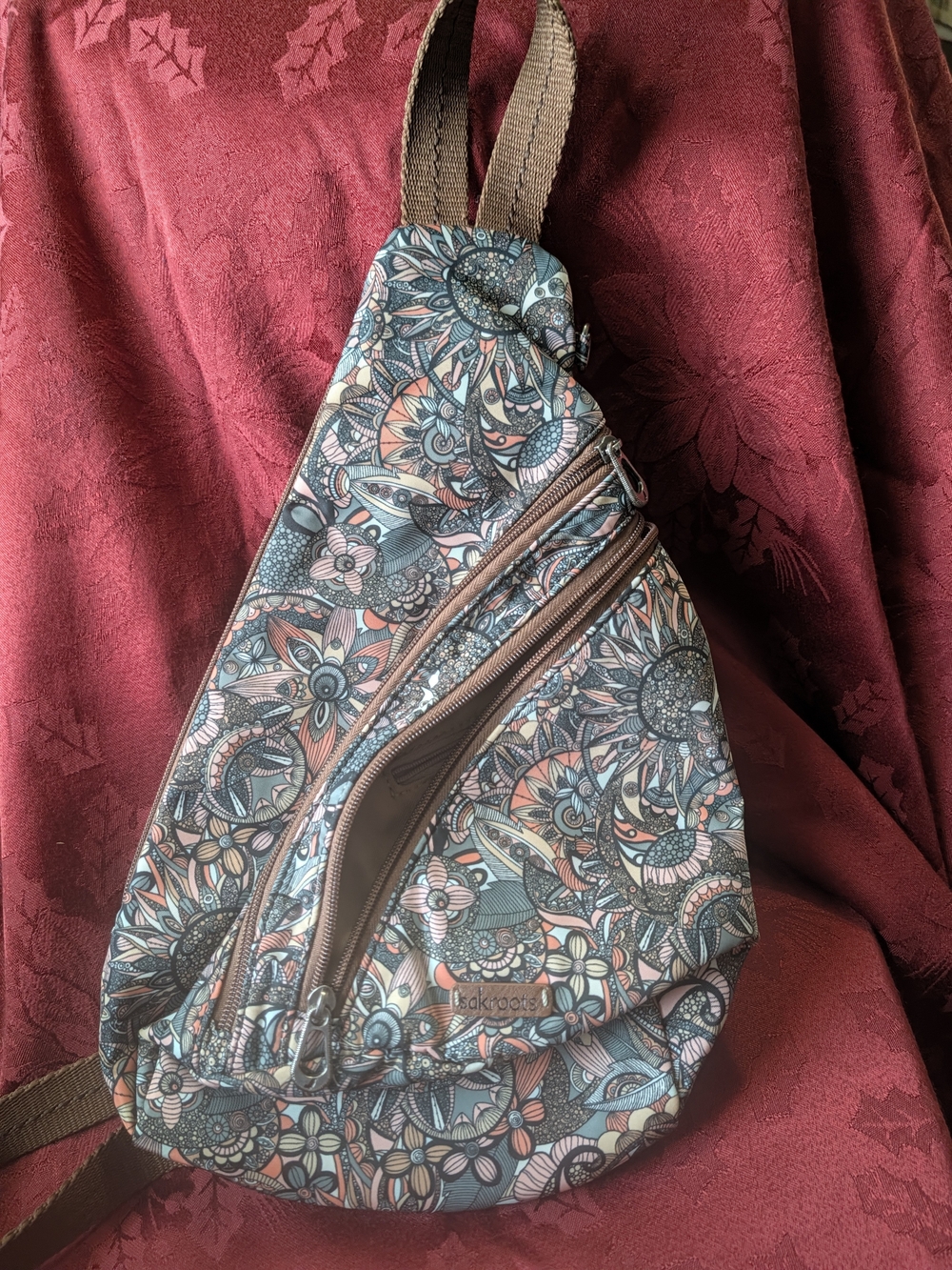 Sakroots Floral Pattern Crossbody Sling Bag in Teal and Coral